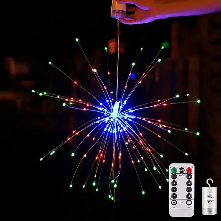 Firework Light 120/180/ 200 LED Starburst Light Battery Operated Christmas Party Globe Ball Copper Wire Hanging Fairy Light