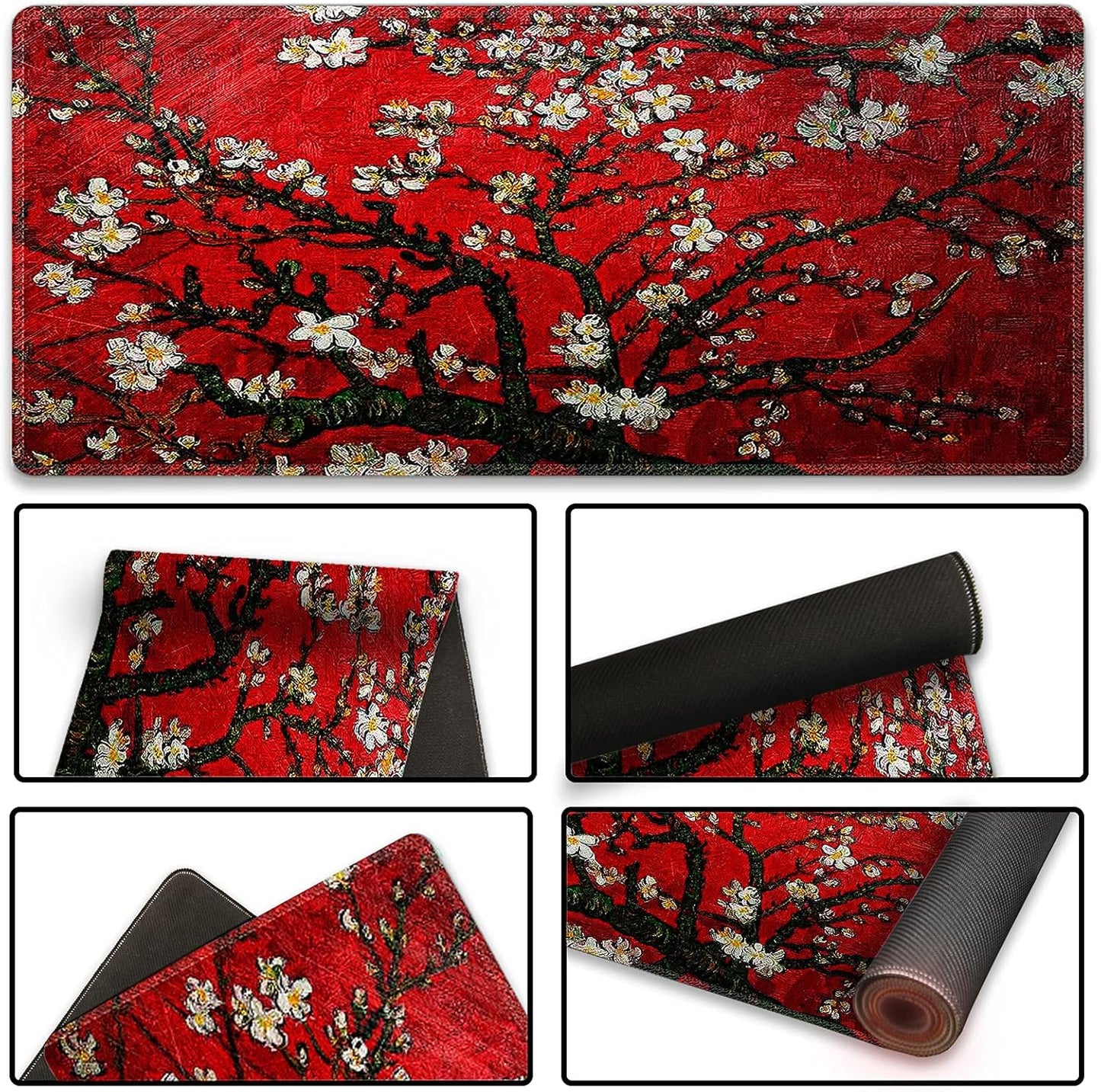 Extended Gaming Mouse Pad XXL  Large Keyboard Mat Long Mousepad Desk Decor Writing Pad Non Slip Rubber Base Stitched Edges for Work, Game, Office, Home, 35.1" X 15.7", Red Painting